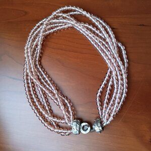 Pink Glass Beaded Multi-Strand with Silver Art Deco Clasp